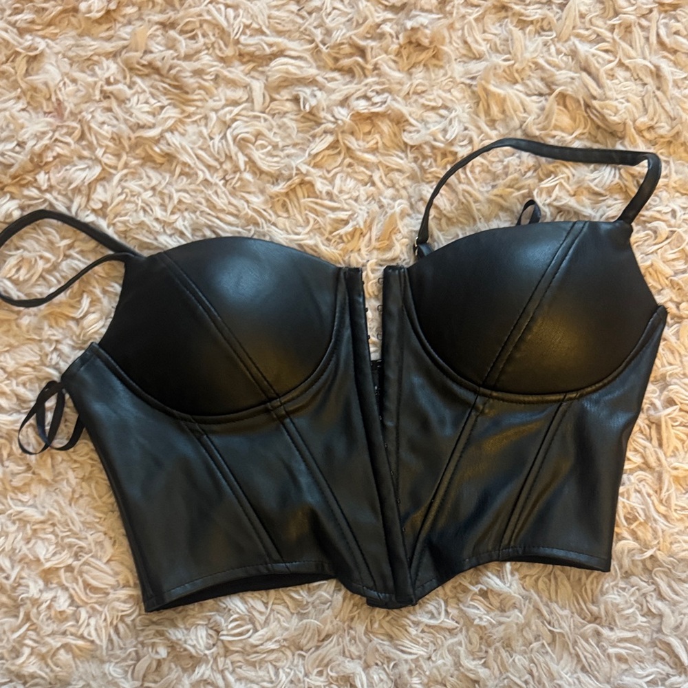 Windsor Faux Leather Black Bustier Top - Women